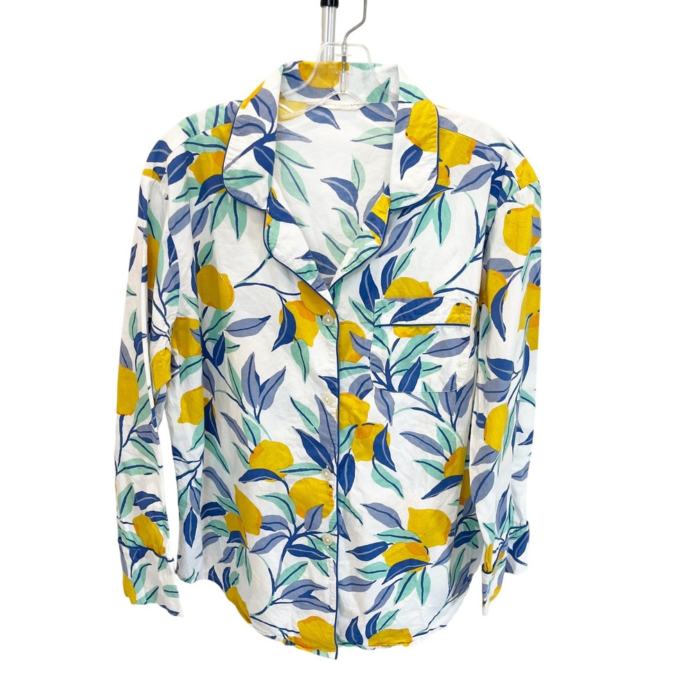 Printfresh Lemon Zest Organic Cotton Pajama Top Yellow Blue Fruit PJ Size Small